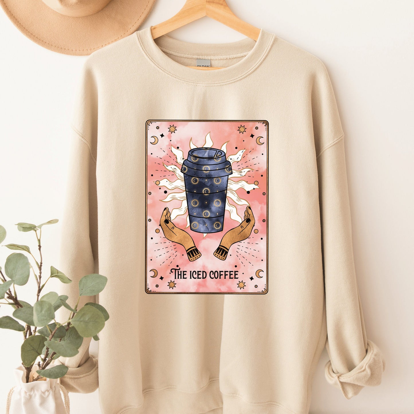 Tarot Card Sweatshirt, Iced Coffee Sweatshirt, Tarot Coffee Sweatshirt Vintage, Witchy Clothing, Witchy Clothes, Gift for Iced Coffee lover - Happy Place Studio