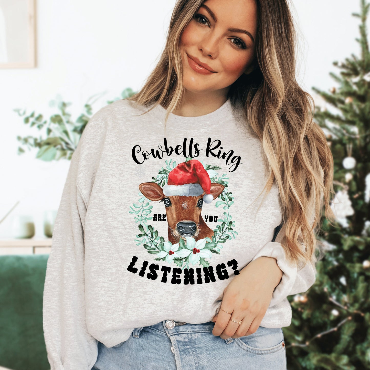 Christmas Cow Sweatshirt, Funny Cow Sweatshirt , Gift for Cow Lover, Gift for Farmer, Cow Sweater, Merry Christmoos, Christmas Gift - Happy Place Studio
