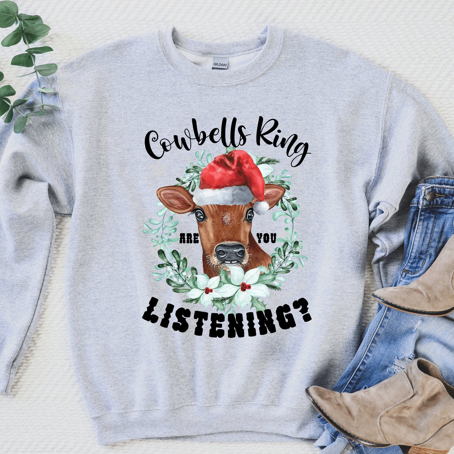 Christmas Cow Sweatshirt, Funny Cow Sweatshirt , Gift for Cow Lover, Gift for Farmer, Cow Sweater, Merry Christmoos, Christmas Gift - Happy Place Studio