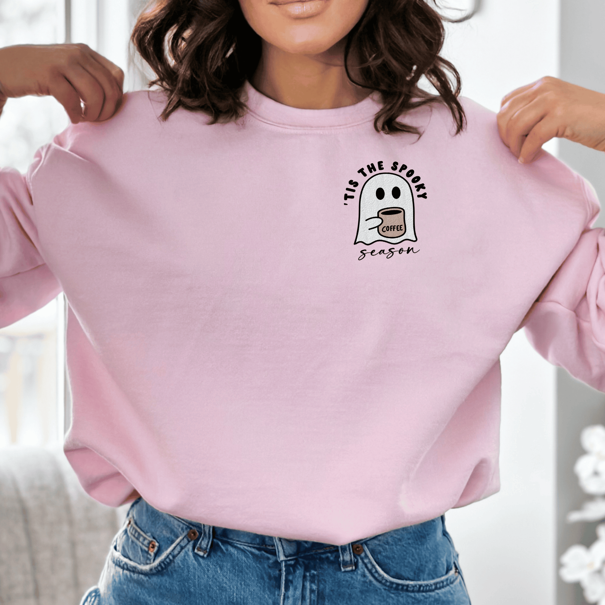 Embroidered 'Tis Spooky Season Coffee Sweatshirt - Happy Place Studio