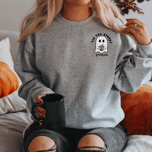 Embroidered 'Tis Spooky Season Iced Coffee Sweatshirt - Happy Place Studio