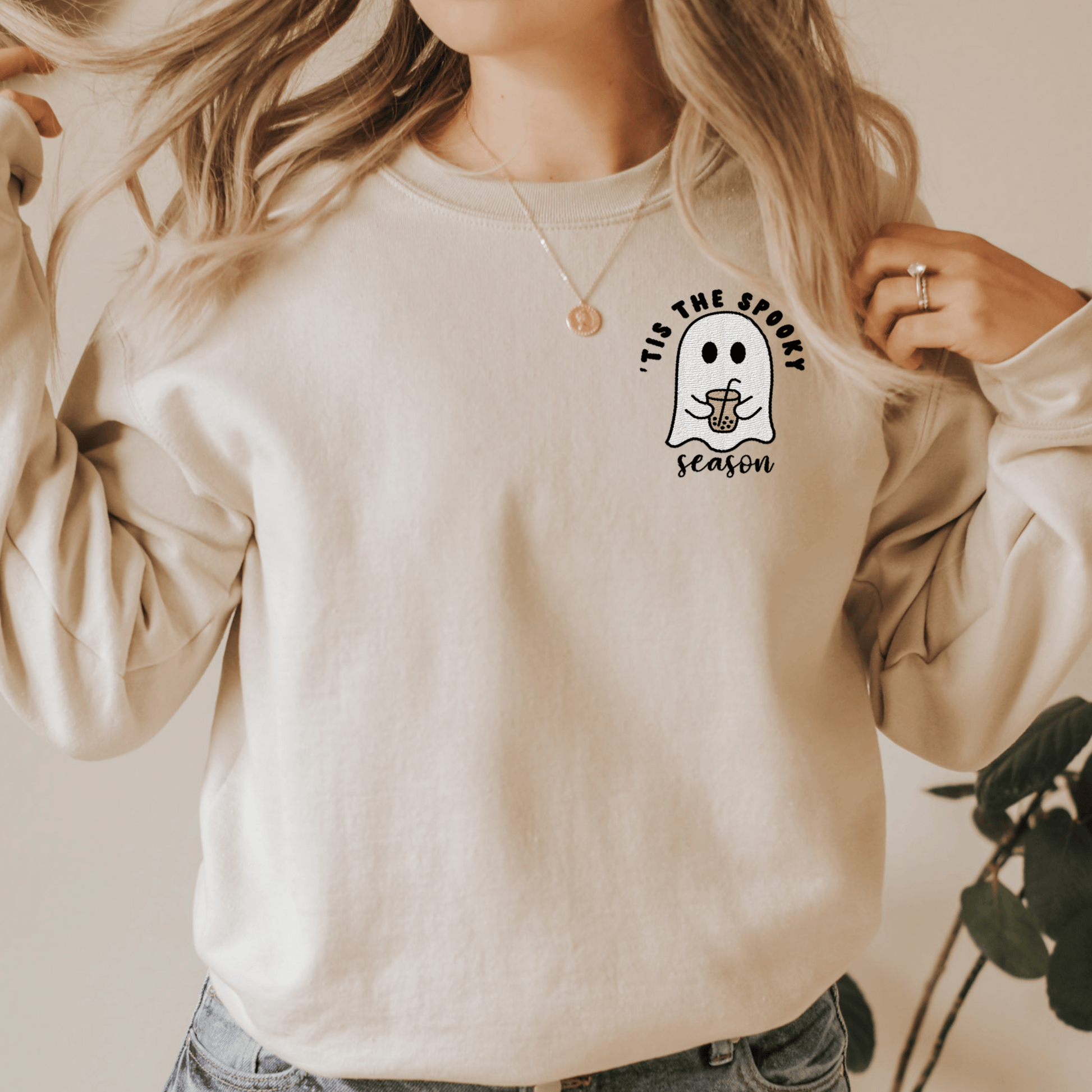 Embroidered 'Tis Spooky Season Iced Coffee Sweatshirt - Happy Place Studio