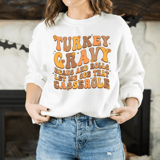 Turkey, Gravy, Beans, and Rolls Crewneck Sweatshirt - Happy Place Studio