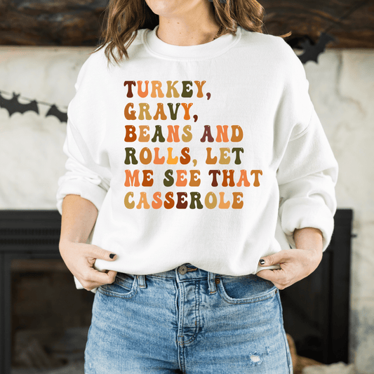 Turkey, Gravy, Beans, and Rolls Colored Crewneck Sweatshirt - Happy Place Studio