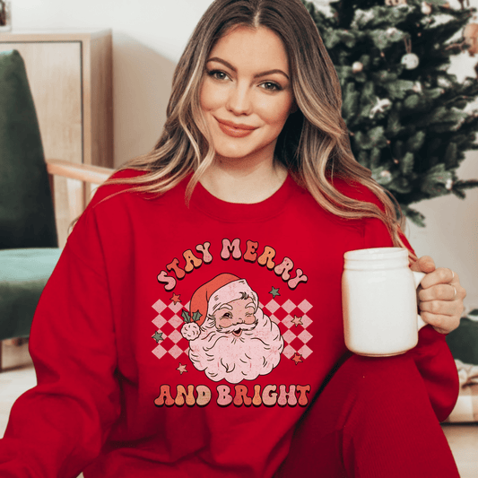 Retro Stay Merry and Bright Christmas Sweatshirt - Happy Place Studio