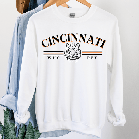 Black Lettering Vintage Cincinnati Who Dey Crewneck Sweatshirt - Happy Place Studio