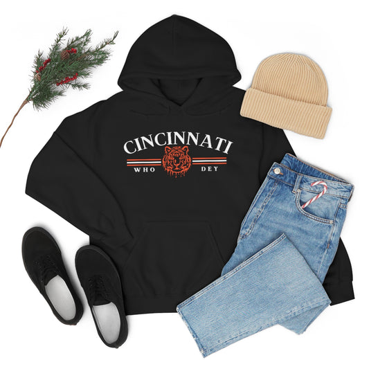 Vintage Style Cincinnati Who Dey Hoodie Sweatshirt - Happy Place Studio