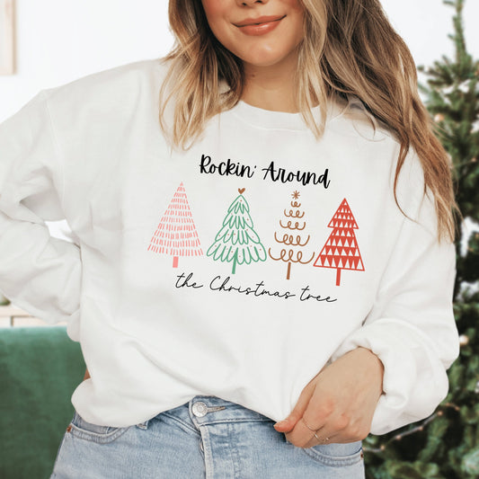 Christmas Tree Sweatshirt, Women's Christmas Sweater, Christmas Crewneck Pullover, Christmas Tree Holiday Sweaters, Tree Picking Sweatshirt - Happy Place Studio