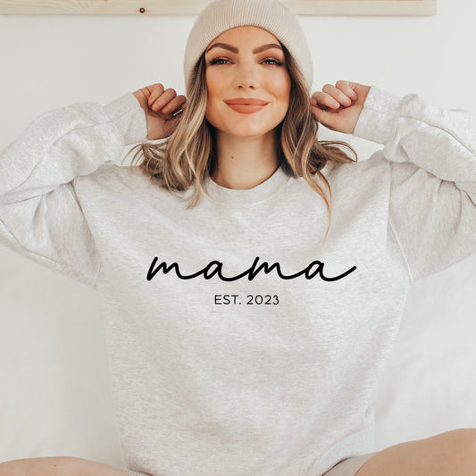 Mama Est. 2023 Crewneck Sweatshirt, gift for new mom, simple mom sweatshirt, gift for first time mom, mama sweatshirt - Happy Place Studio