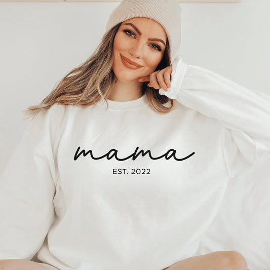 Mama Est. 2022 Crewneck Sweatshirt, gift for new mom, simple mom sweatshirt, gift for first time mom, mama sweatshirt - Happy Place Studio