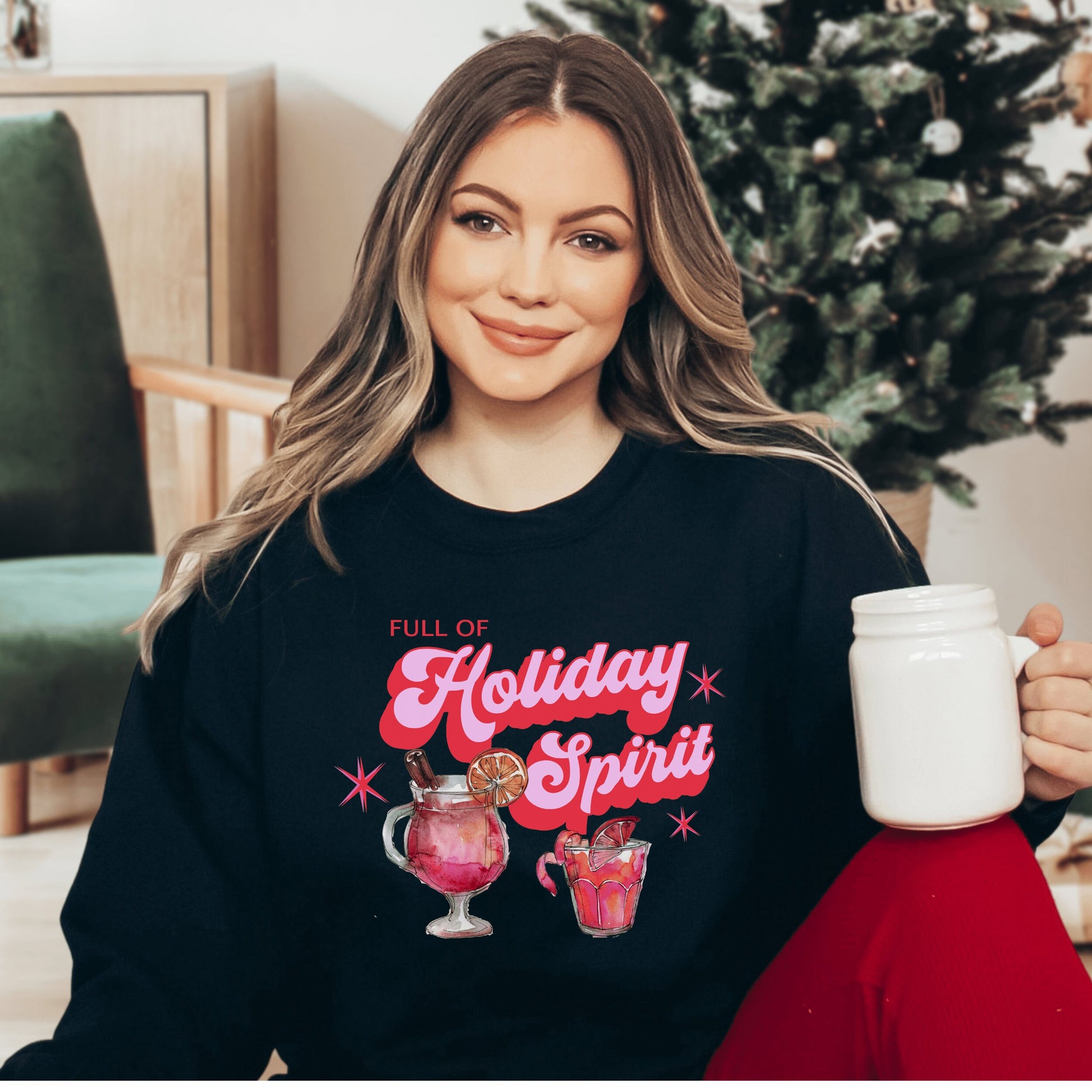 Christmas Drinking Sweatshirt, Christmas Spirit Sweatshirt, Christmas shirt for Women, Holiday Spirit,Santa Babes Sweater,Christmas cocktail - Happy Place Studio