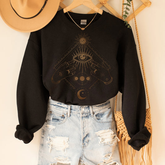 All Seeing Eye Crewneck Sweatshirt, Celestial sweatshirt, Mystical sweatshirt, Tarot Card Sweatshirt, Witchy Shirt, Spiritual sweatshirt - Happy Place Studio