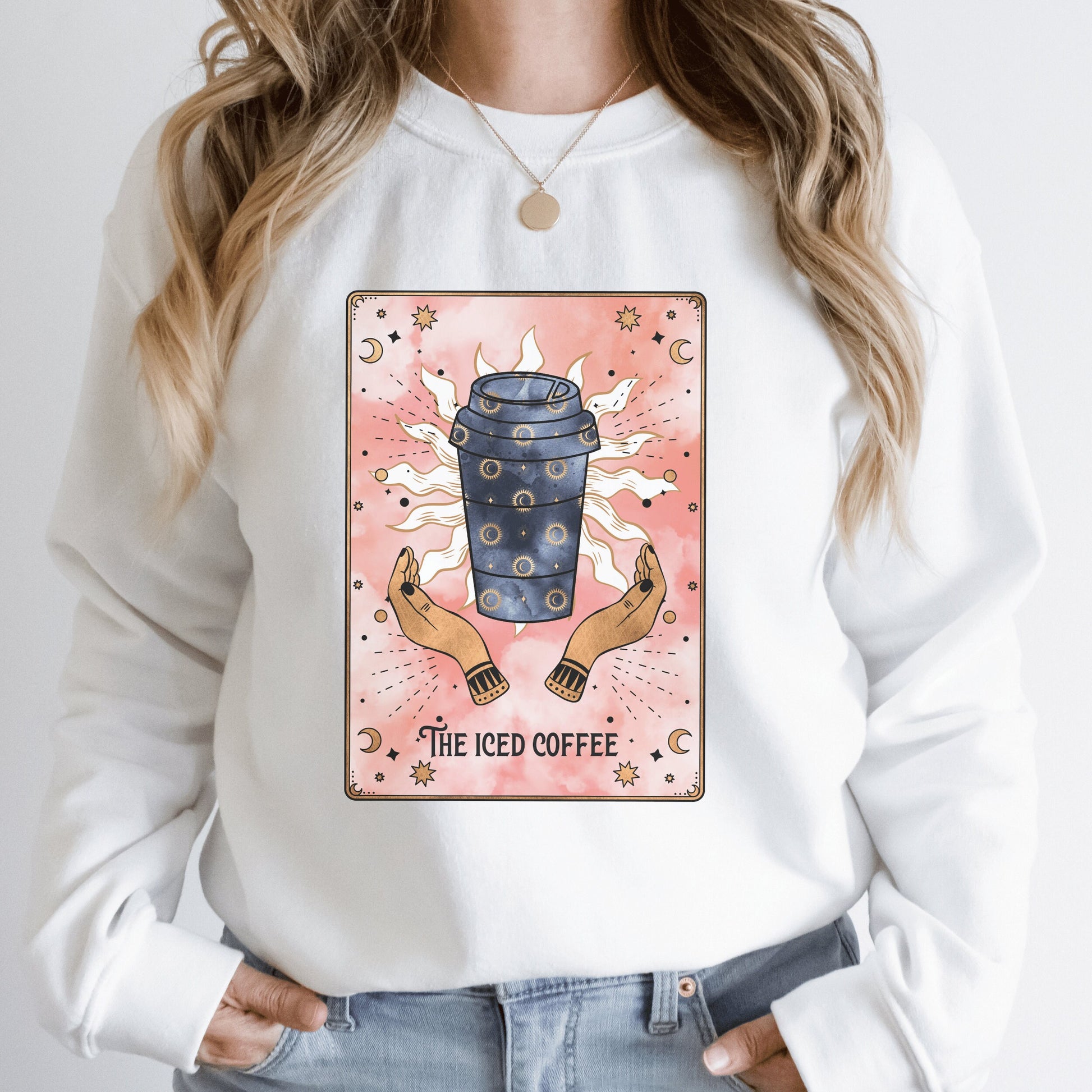 Tarot Card Sweatshirt, Iced Coffee Sweatshirt, Tarot Coffee Sweatshirt Vintage, Witchy Clothing, Witchy Clothes, Gift for Iced Coffee lover - Happy Place Studio