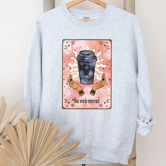 Tarot Card Sweatshirt, Iced Coffee Sweatshirt, Tarot Coffee Sweatshirt Vintage, Witchy Clothing, Witchy Clothes, Gift for Iced Coffee lover - Happy Place Studio