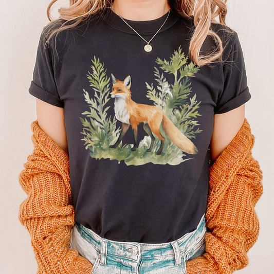 Enchanted Forest Shirt, Fox Shirt, Watercolor Shirt, Fairycore Shirt, Forestcore Shirt, Goblincore Clothing, Vintage Fox,Forest Animal Shirt - Happy Place Studio