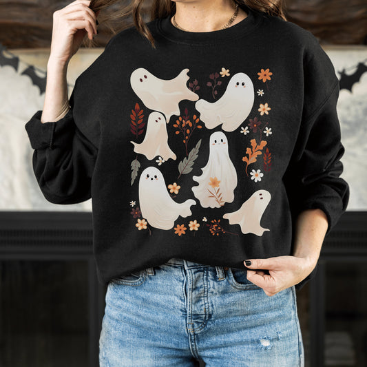 Ghost Face Sweatshirt, Halloween Cottagecore Sweatshirt, Vintage Ghost Sweatshirt, Spooky Sweatshirt, Witchy Clothing, Witchy Clothes - Happy Place Studio
