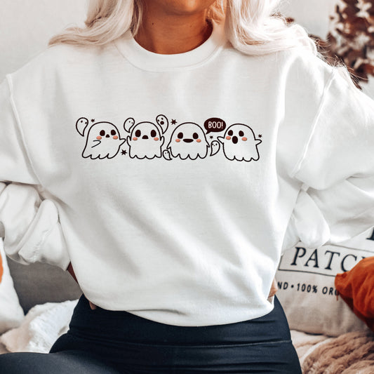 Embroidered Ghost Sweatshirt, Halloween Sweatshirt, Black Cat, Fall Sweatshirt for Women, Halloween Crewneck, Ghost Shirt, Spooky Season - Happy Place Studio